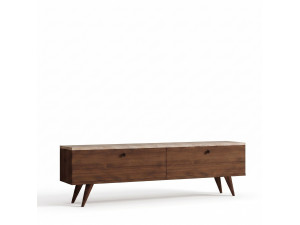Meuble TV en bois " Paris 140 " - 140 x 40 x 25 cm - Noyer / Travertin