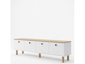 Meuble TV en bois " Pura " - 180 x 50 x 40 cm - Chêne Saphir / Blanc