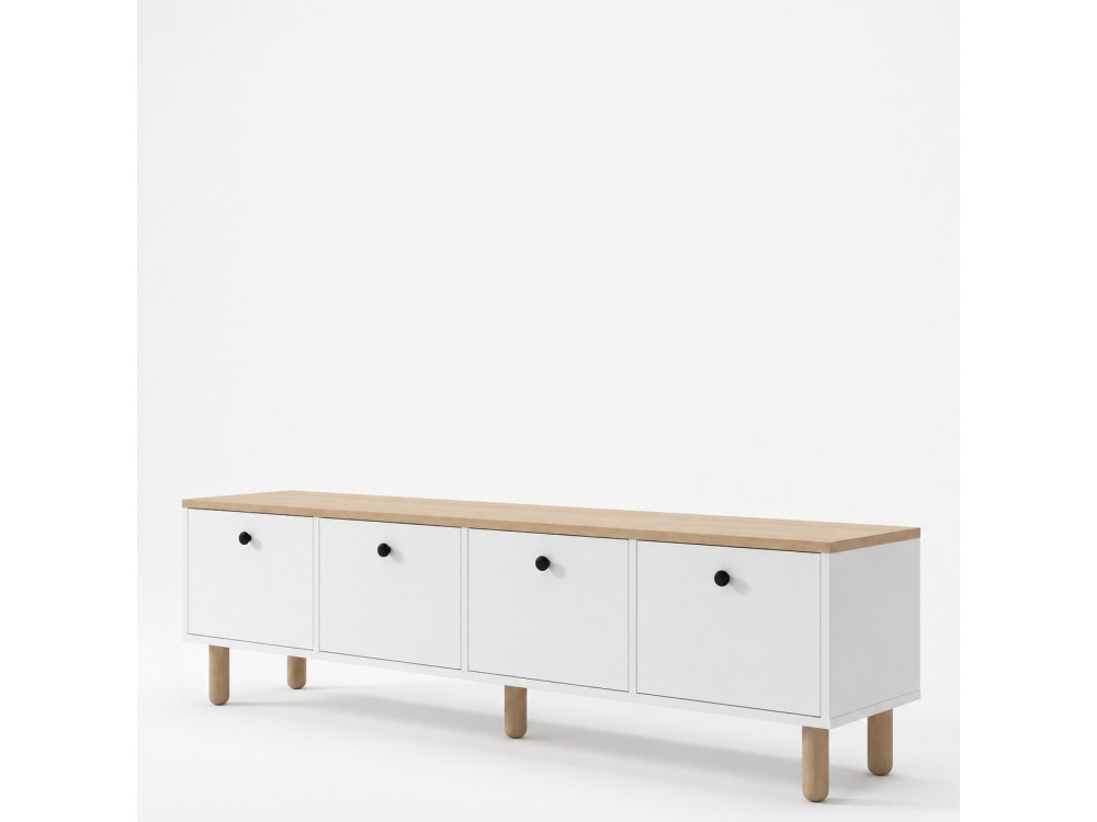Meuble TV en bois " Pura " - 180 x 50 x 40 cm - Chêne Saphir / Blanc
