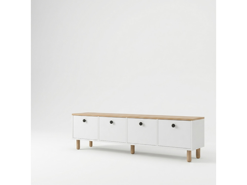 Meuble TV en bois " Pura " - 180 x 50 x 40 cm - Chêne Saphir / Blanc