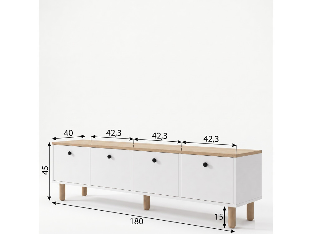 Meuble TV en bois " Pura " - 180 x 50 x 40 cm - Chêne Saphir / Blanc