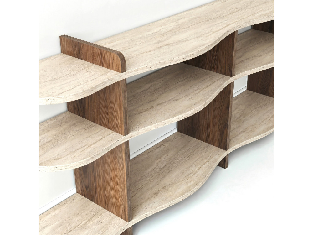 Console en bois " Flusso " - 170 x 65 x 30 cm - Travertin / Noyer