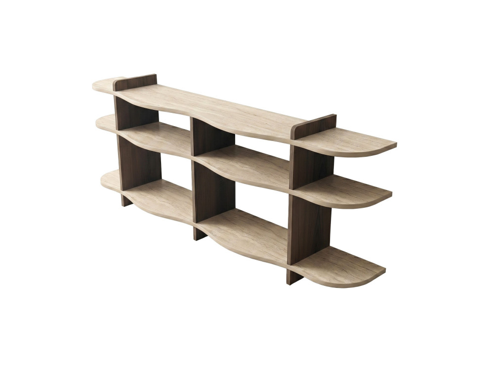 Console en bois " Flusso " - 170 x 65 x 30 cm - Travertin / Noyer