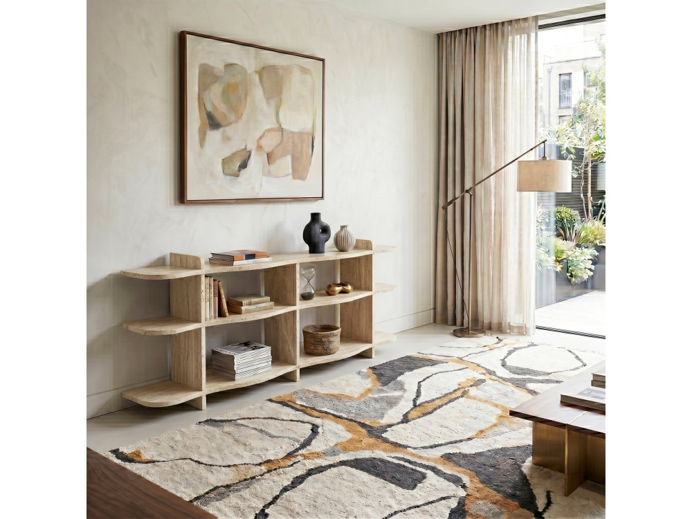 Console en bois " Flusso " - 170 x 65 x 30 cm - Travertin