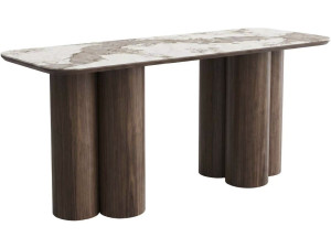 Table repas avec plateau en céramique - 160 cm -  "Zora" - 6 places - Marron