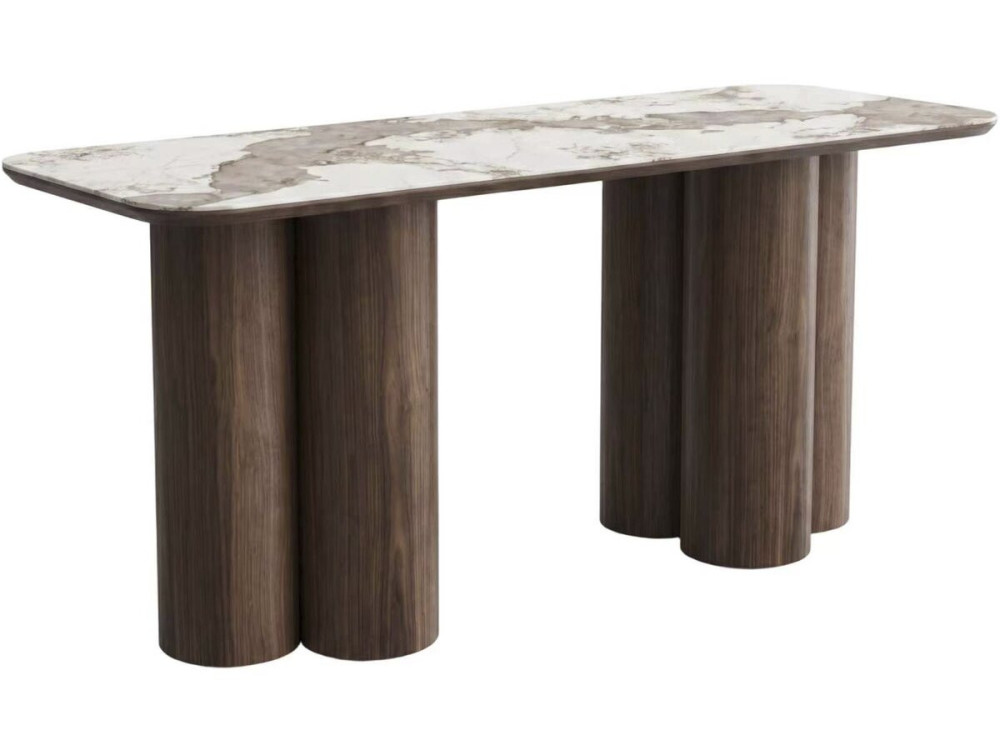 Table repas avec plateau en céramique - 160 cm -  "Zora" - 6 places - Marron