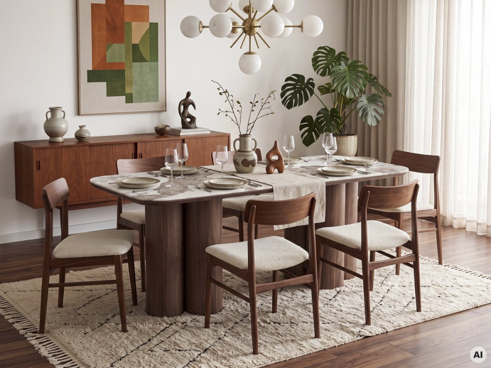 Table repas avec plateau en céramique - 160 cm -  "Zora" - 6 places - Marron
