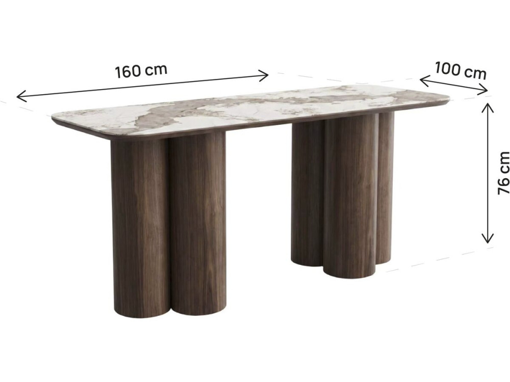 Table repas avec plateau en céramique - 160 cm -  "Zora" - 6 places - Marron