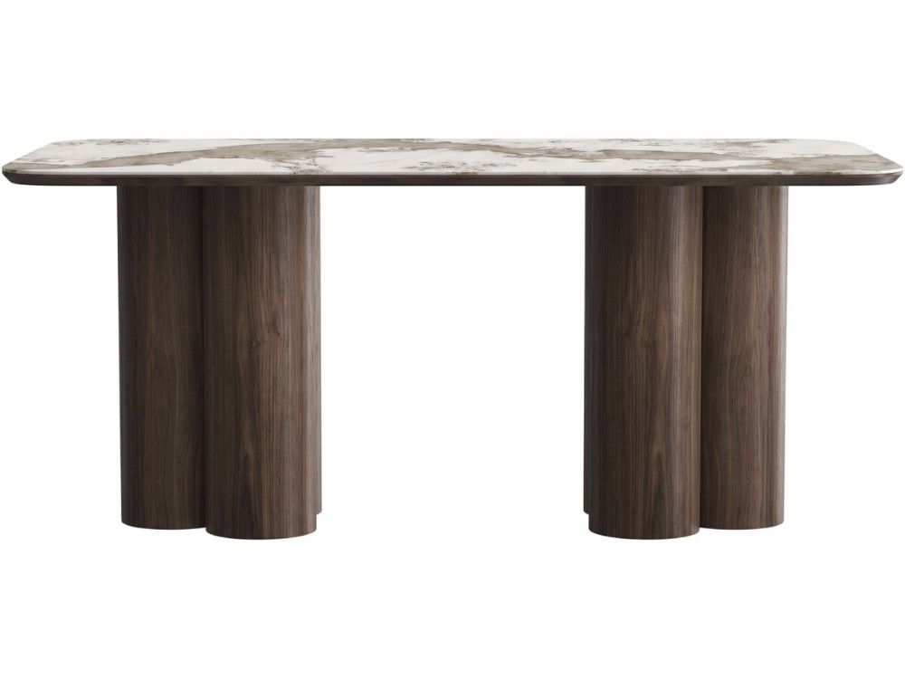 Table repas avec plateau en céramique - 160 cm -  "Zora" - 6 places - Marron