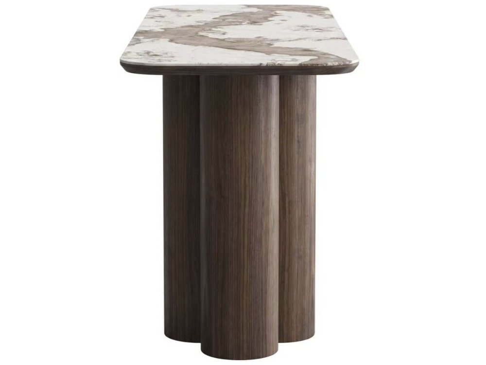 Table repas avec plateau en céramique - 160 cm -  "Zora" - 6 places - Marron
