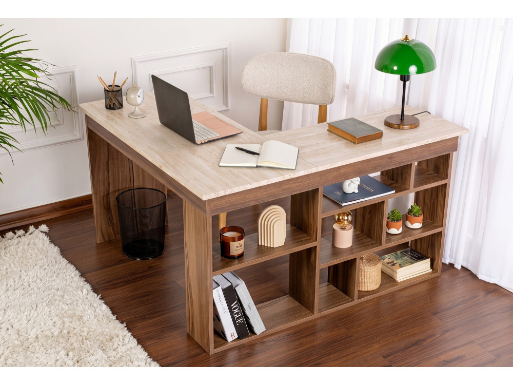 Bureau en bois " Vesper " - 130 x 72 x 120 cm - Travertin / Noyer Venezia