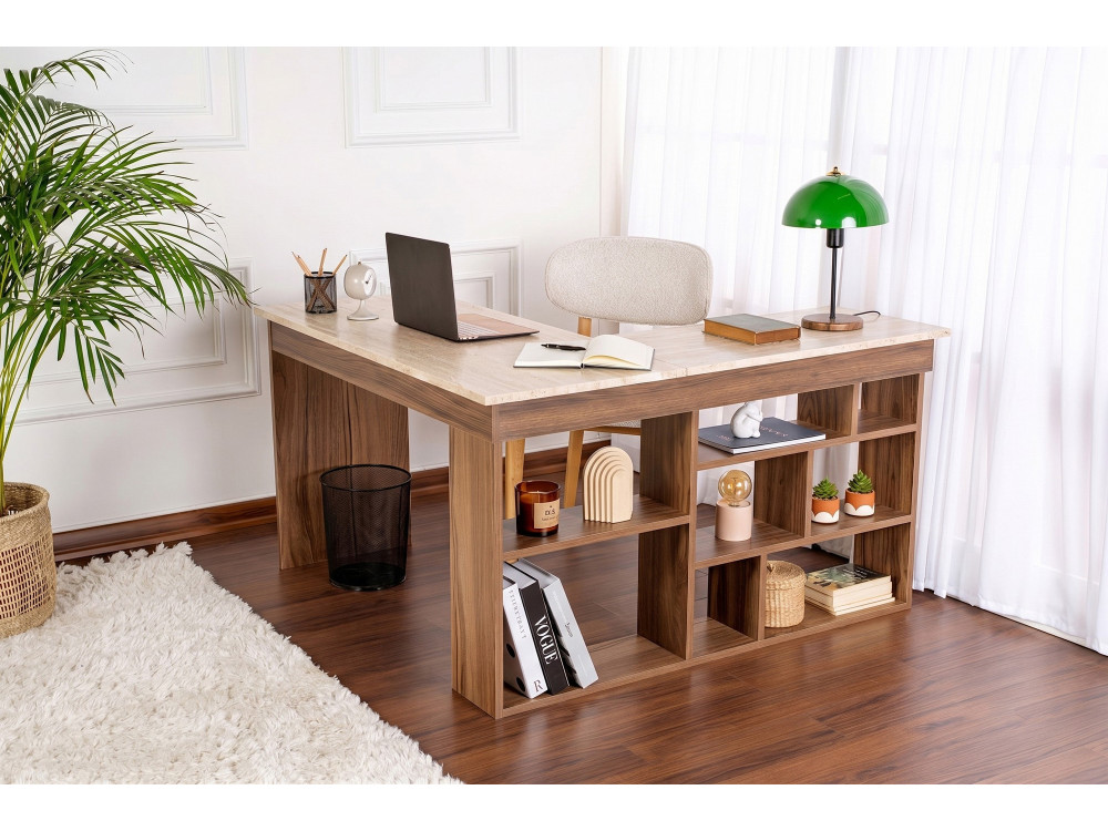Bureau en bois " Vesper " - 130 x 72 x 120 cm - Travertin / Noyer Venezia