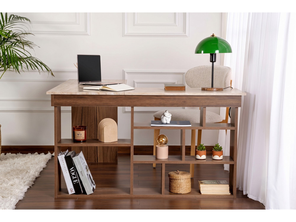 Bureau en bois " Vesper " - 130 x 72 x 120 cm - Travertin / Noyer Venezia