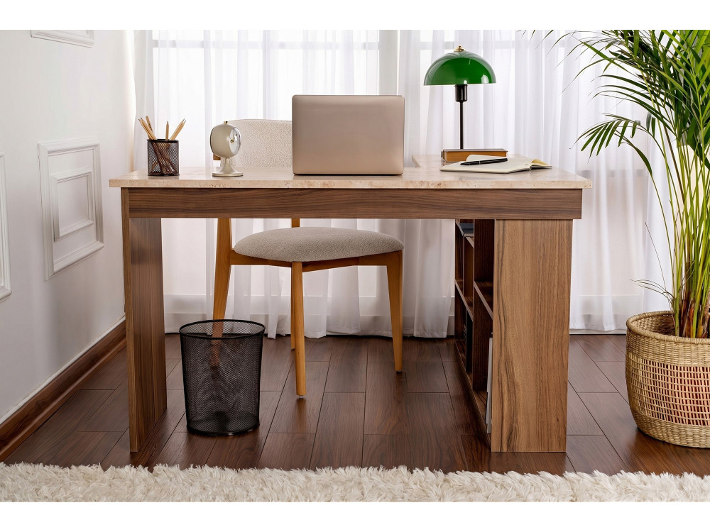 Bureau en bois " Vesper " - 130 x 72 x 120 cm - Travertin / Noyer Venezia