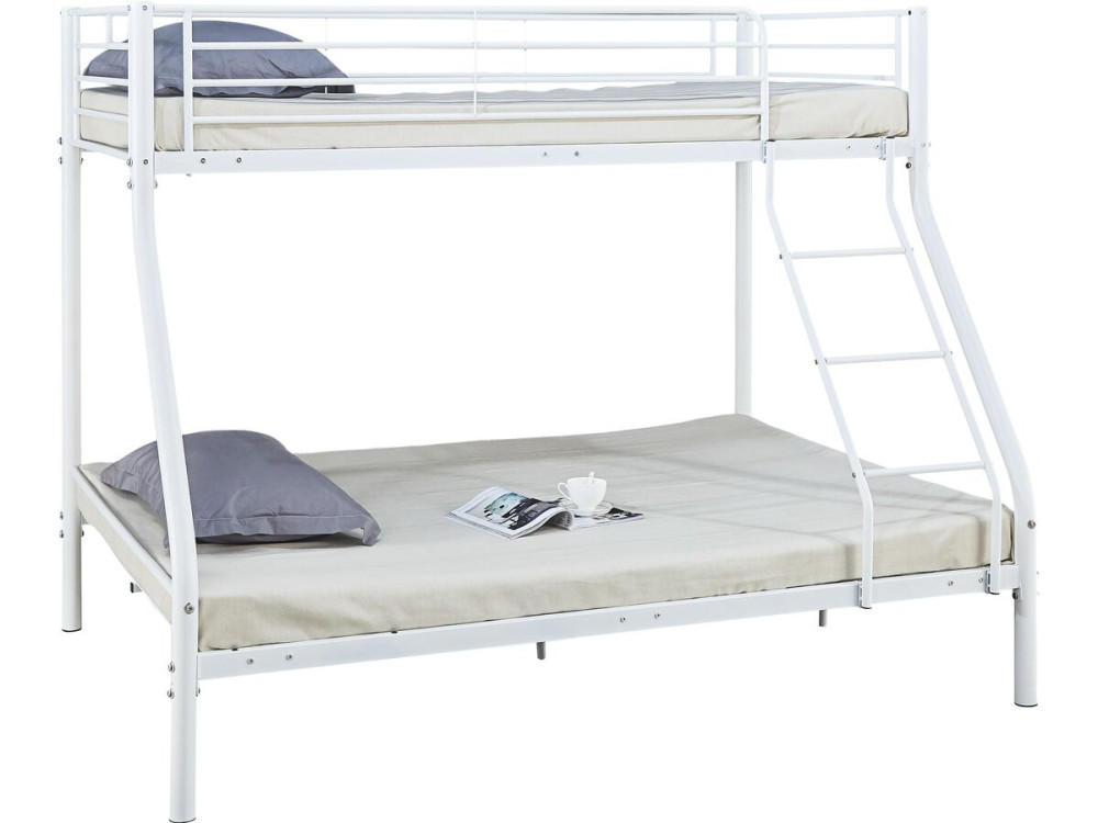 Lit superposé en métal "Leo" Sommiers inclus - 90/140 x 190 cm - Blanc