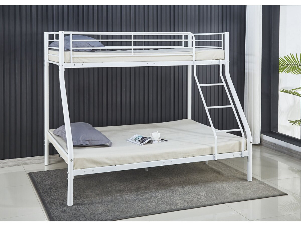 Lit superposé en métal "Leo" Sommiers inclus - 90/140 x 190 cm - Blanc
