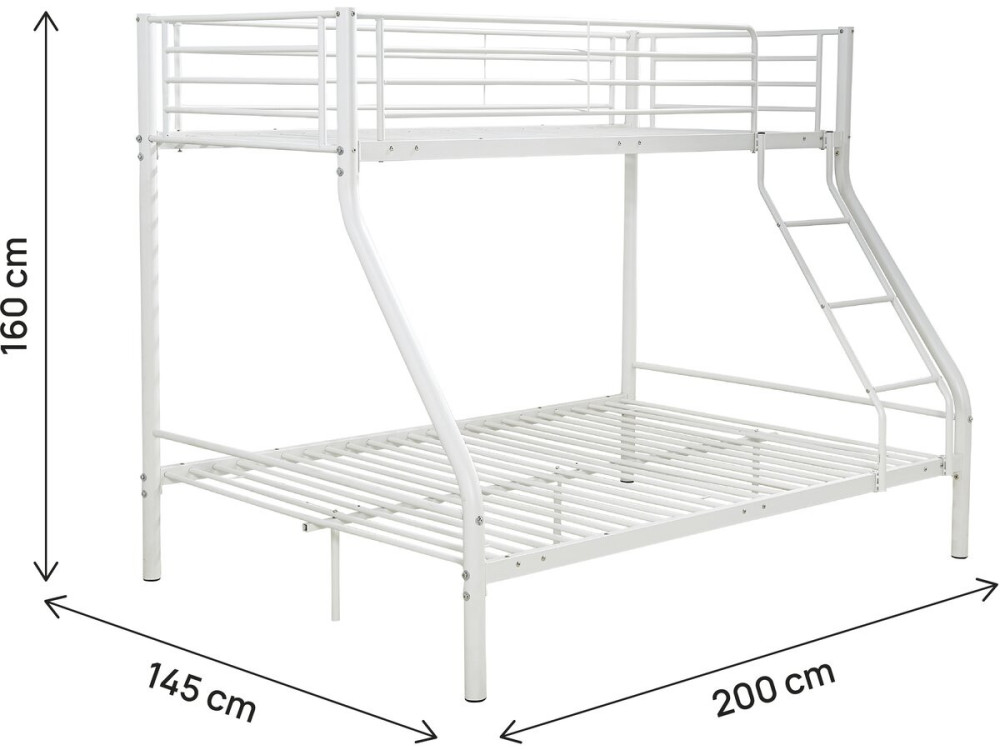 Lit superposé en métal "Leo" Sommiers inclus - 90/140 x 190 cm - Blanc