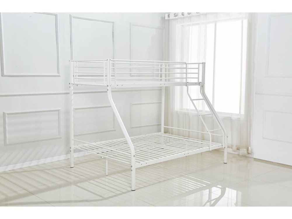 Lit superposé en métal "Leo" Sommiers inclus - 90/140 x 190 cm - Blanc