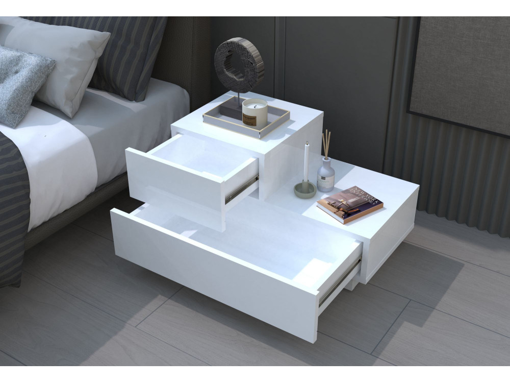 Table de Chevet en bois " Kayra " - 70 x 35 x 38,3 cm - Blanc