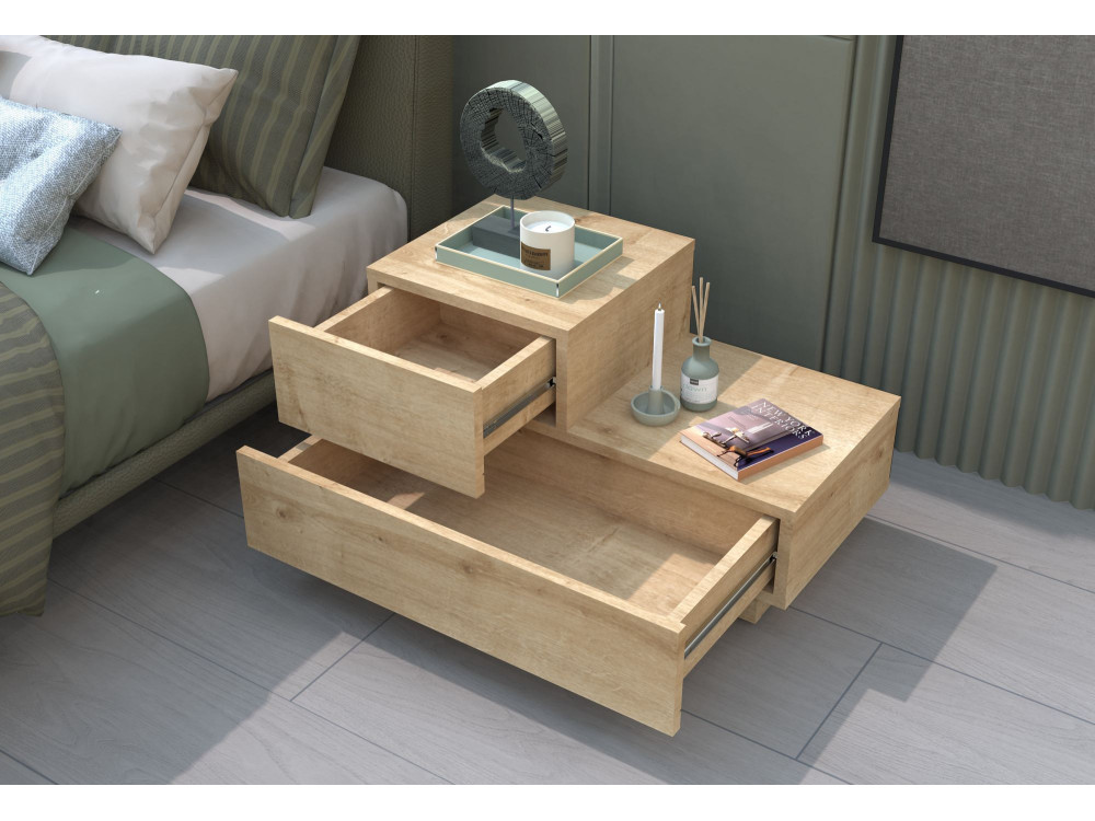 Table de Chevet en bois " Kayra " - 70 x 35 x 38,3 cm - Chêne Saphir