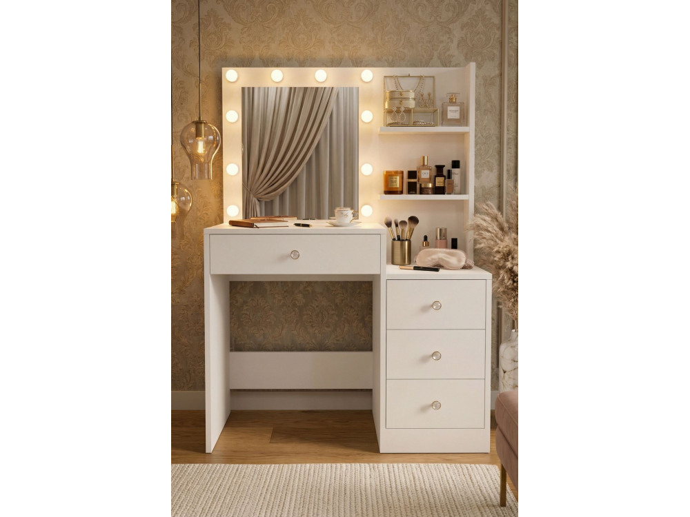 Coiffeuse en bois " Monroe " - 69,4 x 135 x 40 cm - Blanc