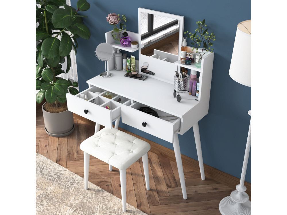 Coiffeuse en bois " BJ159 " - 103 x 133,8 x 40 cm - Blanc