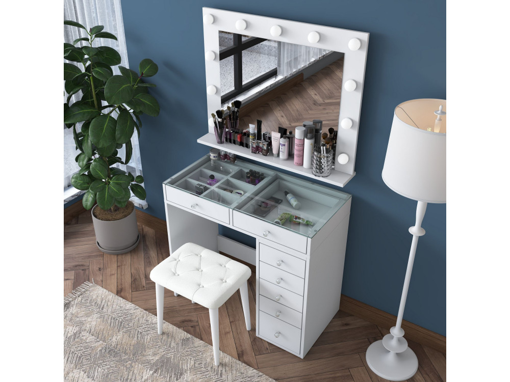 Coiffeuse en bois " BJ160 " - 90 x 79,8 x 44,5 cm - Blanc