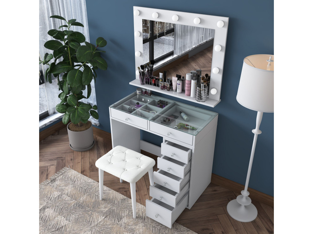 Coiffeuse en bois " BJ160 " - 90 x 79,8 x 44,5 cm - Blanc