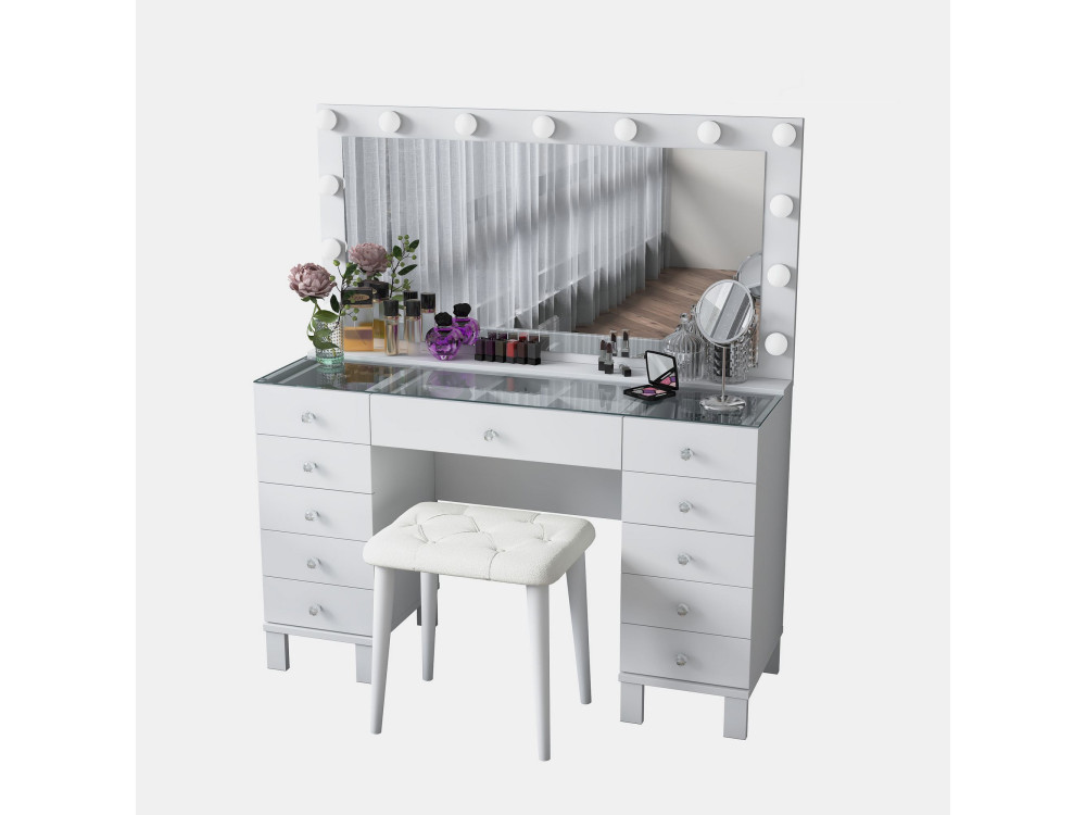 Coiffeuse en bois " BJ163 " - 120 x 133,6 x 40 cm - Blanc