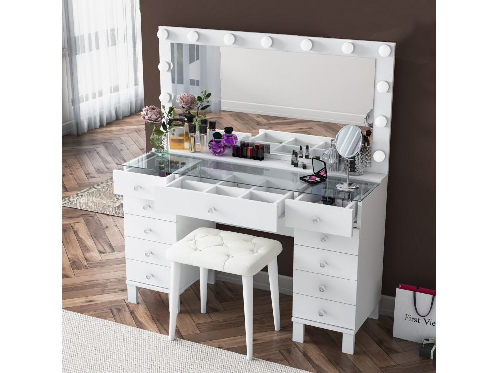 Coiffeuse en bois " BJ163 " - 120 x 133,6 x 40 cm - Blanc