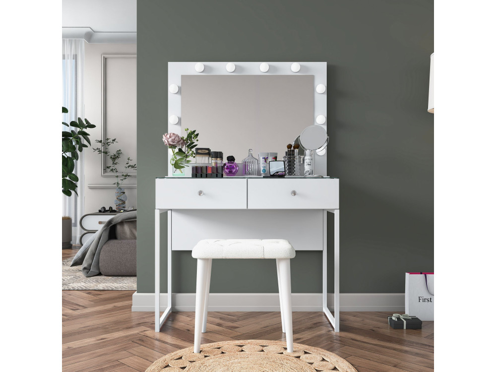 Coiffeuse en bois " BJ164 " - 90 x 141,8 x 40 cm - Blanc