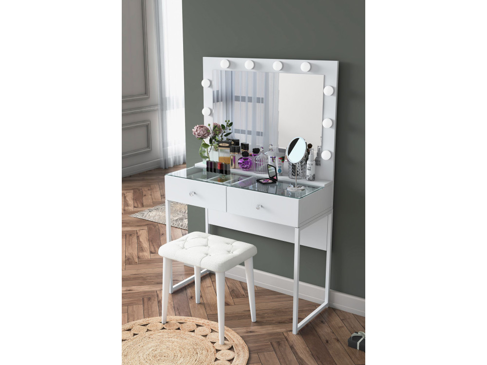 Coiffeuse en bois " BJ164 " - 90 x 141,8 x 40 cm - Blanc