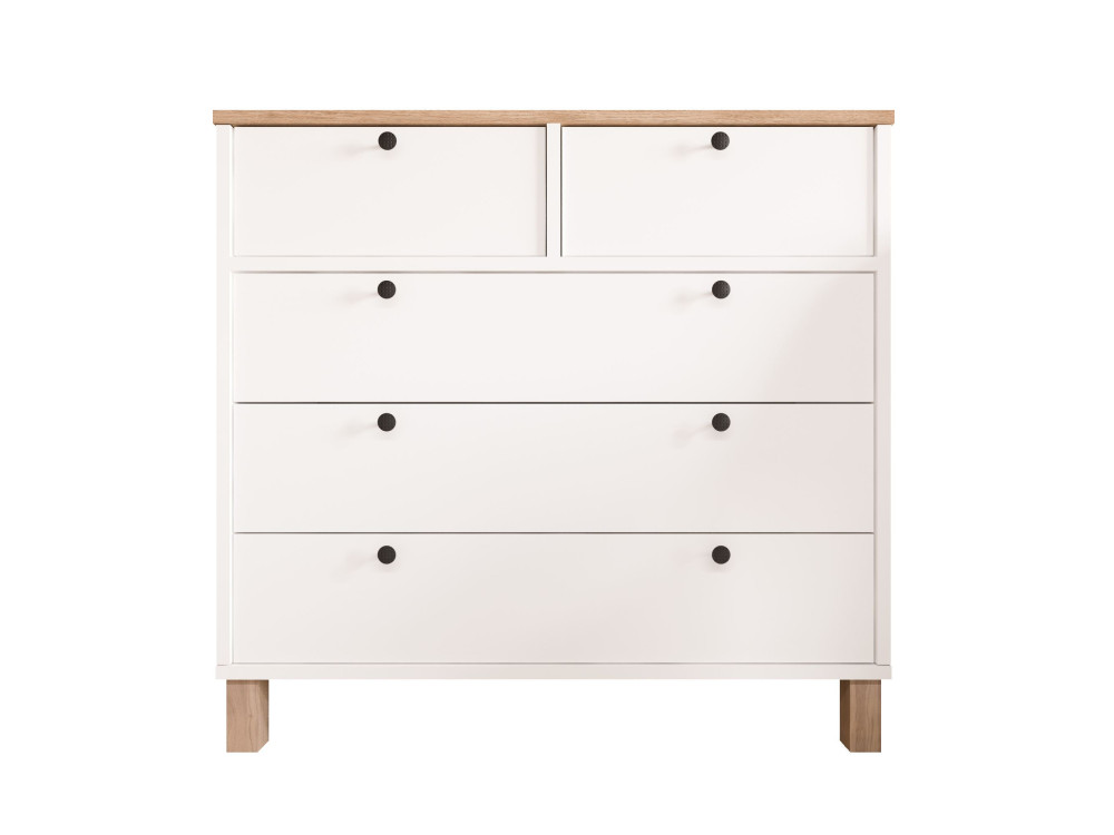 Commode en bois " Nord " - 90 x 85,2 x 40 cm - Blanc / Chêne