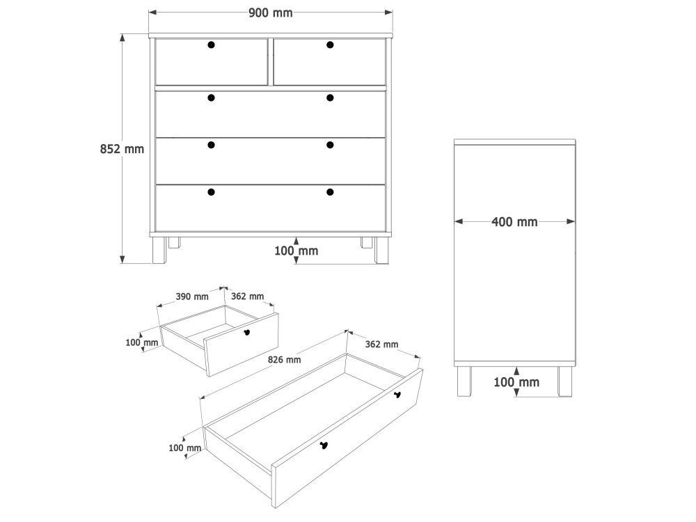 Commode en bois " Nord " - 90 x 85,2 x 40 cm - Blanc / Chêne