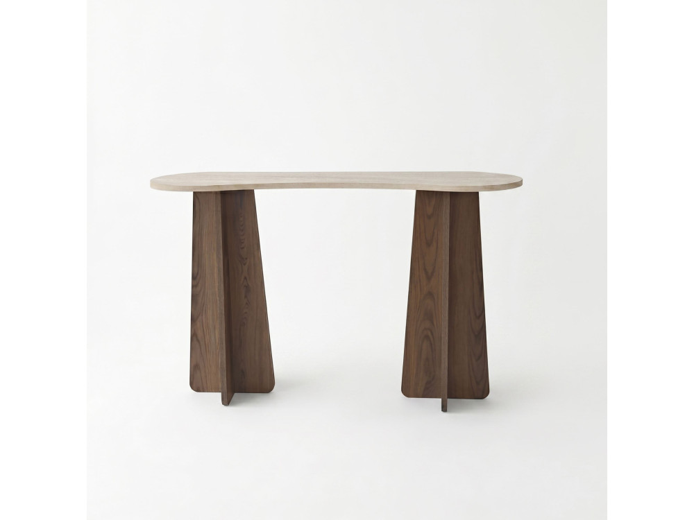 Commode en bois " Zen " - 120 x 75 x 35 cm - Travertin / Noyer
