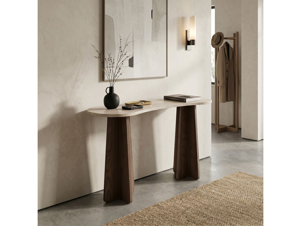 Commode en bois " Zen " - 120 x 75 x 35 cm - Travertin / Noyer