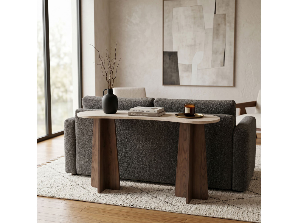 Commode en bois " Zen " - 120 x 75 x 35 cm - Travertin / Noyer