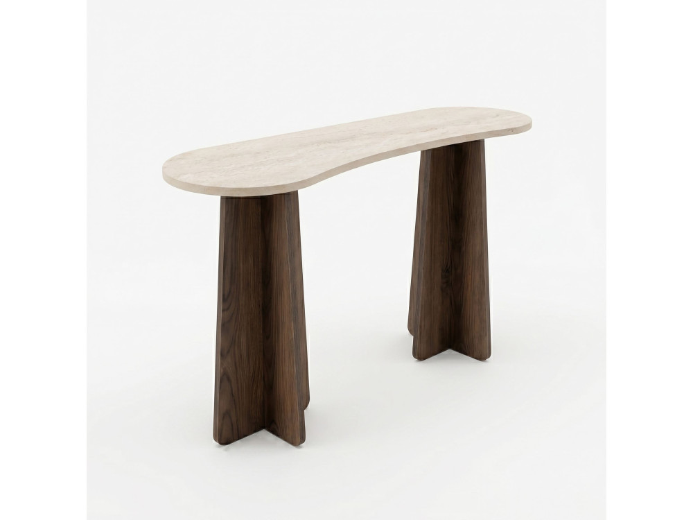 Commode en bois " Zen " - 120 x 75 x 35 cm - Travertin / Noyer