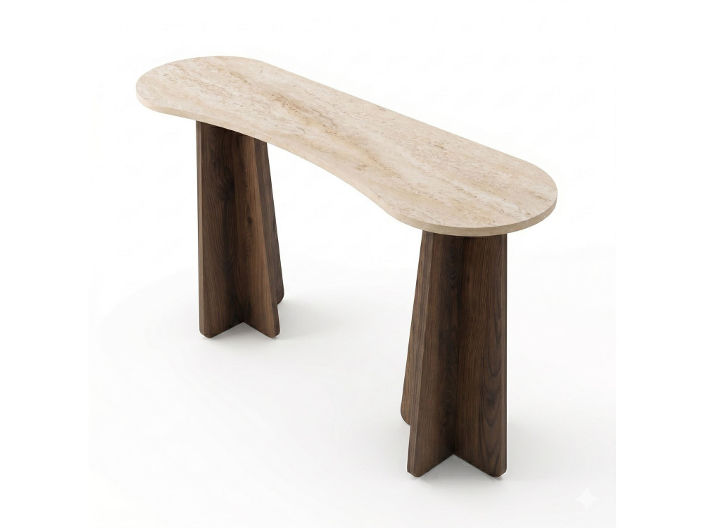 Commode en bois " Zen " - 120 x 75 x 35 cm - Travertin / Noyer