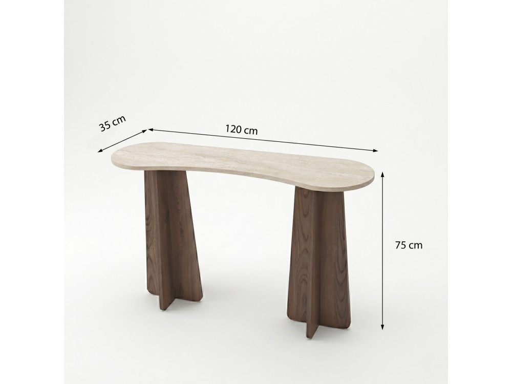 Commode en bois " Zen " - 120 x 75 x 35 cm - Travertin / Noyer