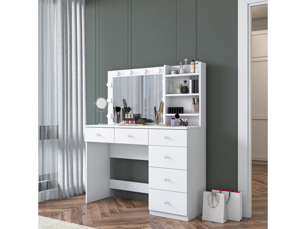Coiffeuse en bois " BJ127 " - 110 x 141,8 x 40 cm - Blanc