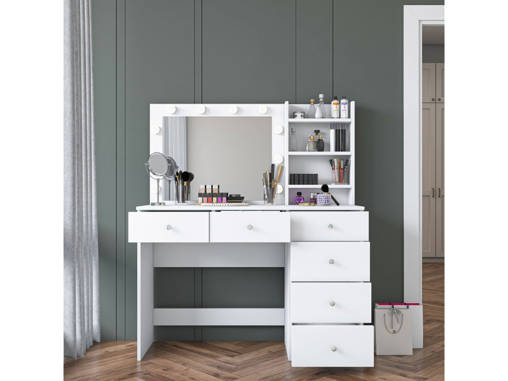 Coiffeuse en bois " BJ127 " - 110 x 141,8 x 40 cm - Blanc