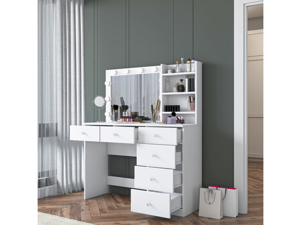 Coiffeuse en bois " BJ127 " - 110 x 141,8 x 40 cm - Blanc