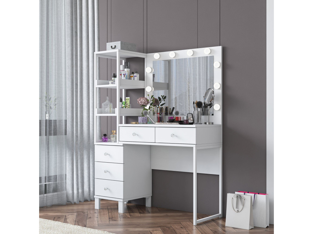 Coiffeuse en bois " BJ128 " - 110 x 141,8 x 40 cm - Blanc