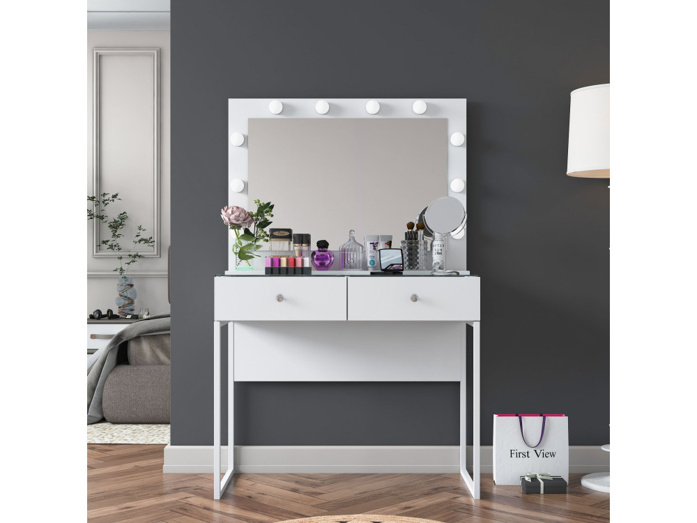 Coiffeuse en bois " BJ146 " - 90 x 141,8 x 40 cm - Blanc