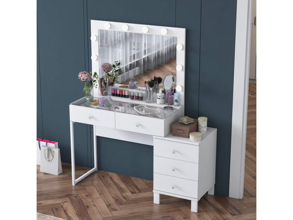 Coiffeuse en bois " BJ150 " - 120 x 141,8 x 40 cm - Blanc