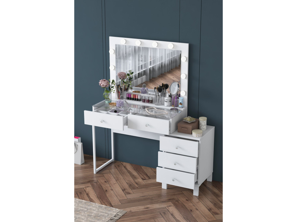 Coiffeuse en bois " BJ150 " - 120 x 141,8 x 40 cm - Blanc