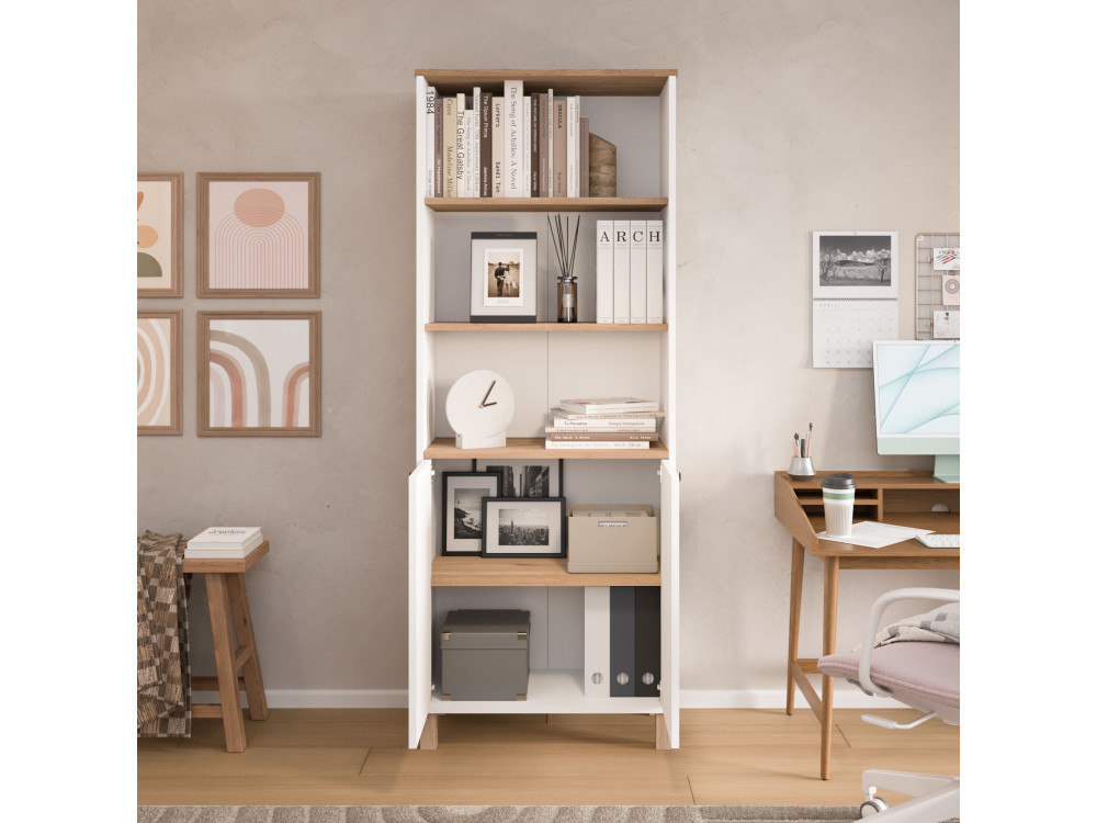 Bibliothèque en bois " Nord " - 69,5 x 180 x 32 cm - Blanc / Chêne