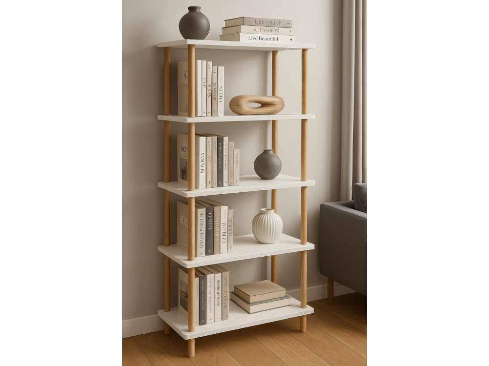 Bibliothèque en bois " Pk261 " - 60 x 136 x 25 cm - Blanc