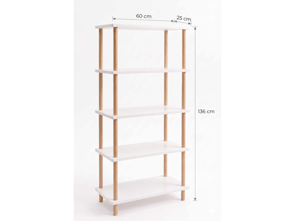 Bibliothèque en bois " Pk261 " - 60 x 136 x 25 cm - Blanc